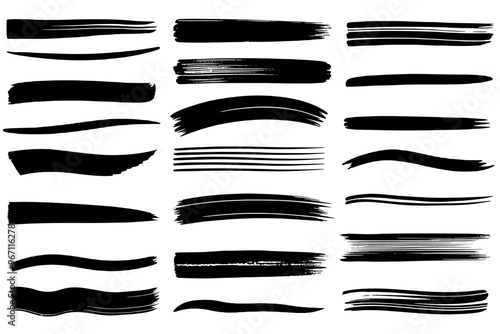 Black brush strokes. Set of hand drawn backgrounds and brush strokes. Monochrome brushstroke.