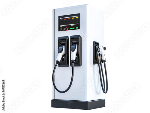 a white gas pump with nozzles