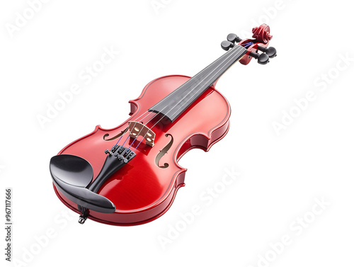 a red violin with black bow photo