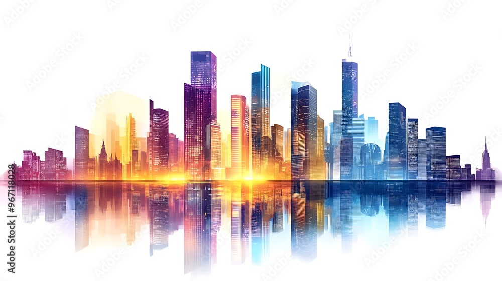 Obraz premium Modern City Skyline with Reflection in Water