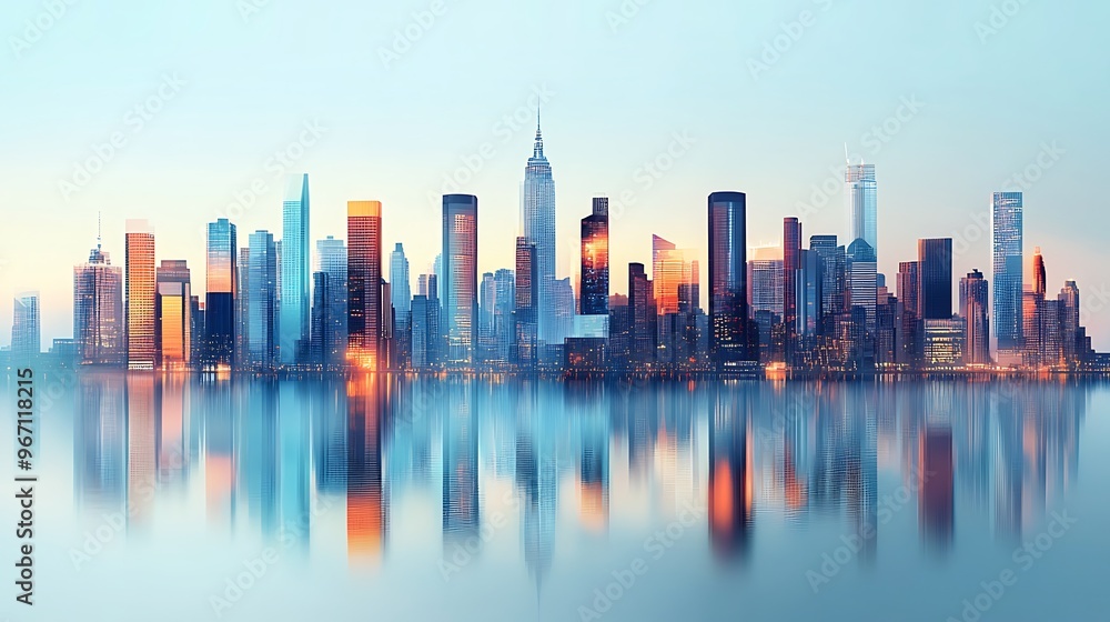 Fototapeta premium Modern City Skyline with Reflection in Water
