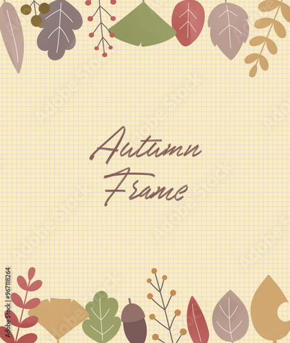 秋の植物フレーム　縦型　上下　背景あり