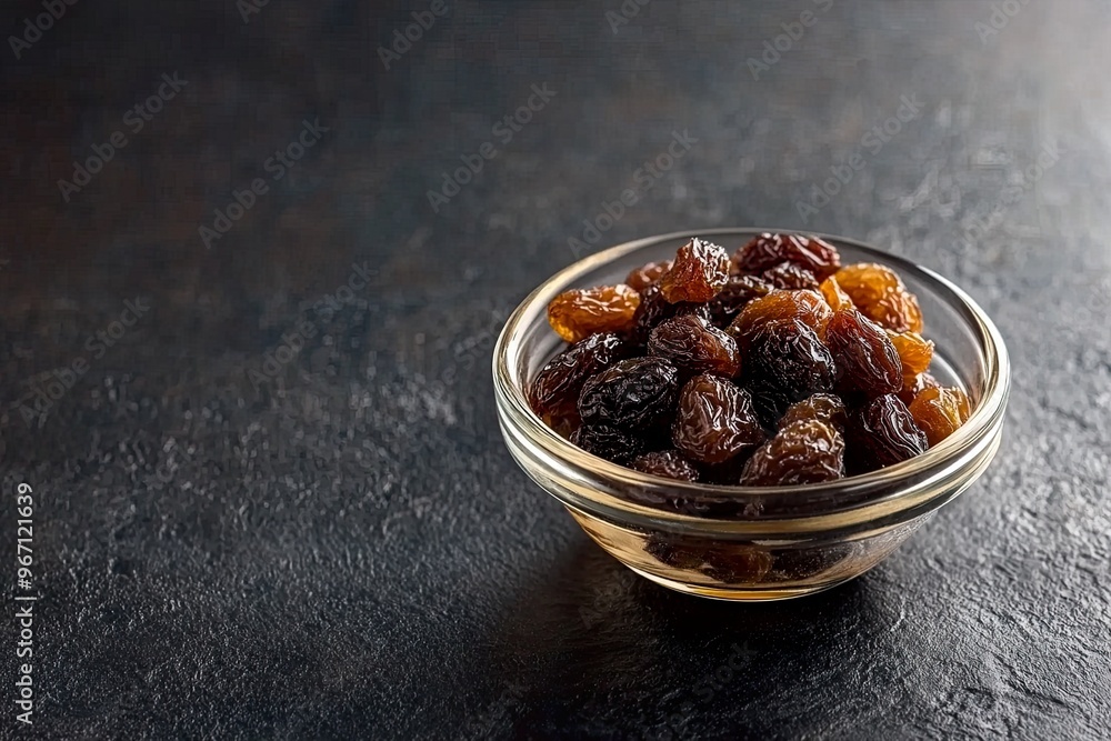 Bowl of assorted raisins on a dark surface. Bowl of assorted raisins on a dark surface.