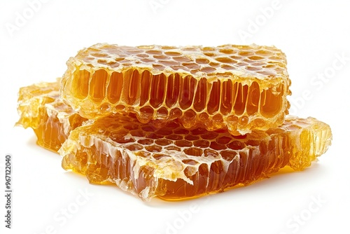 close-up of a honeycomb with rich, golden honey dripping from it