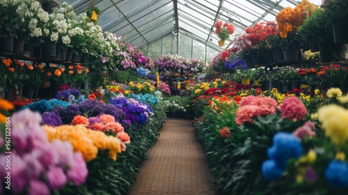 a greenhouse full of colorful vibrant flowers plants