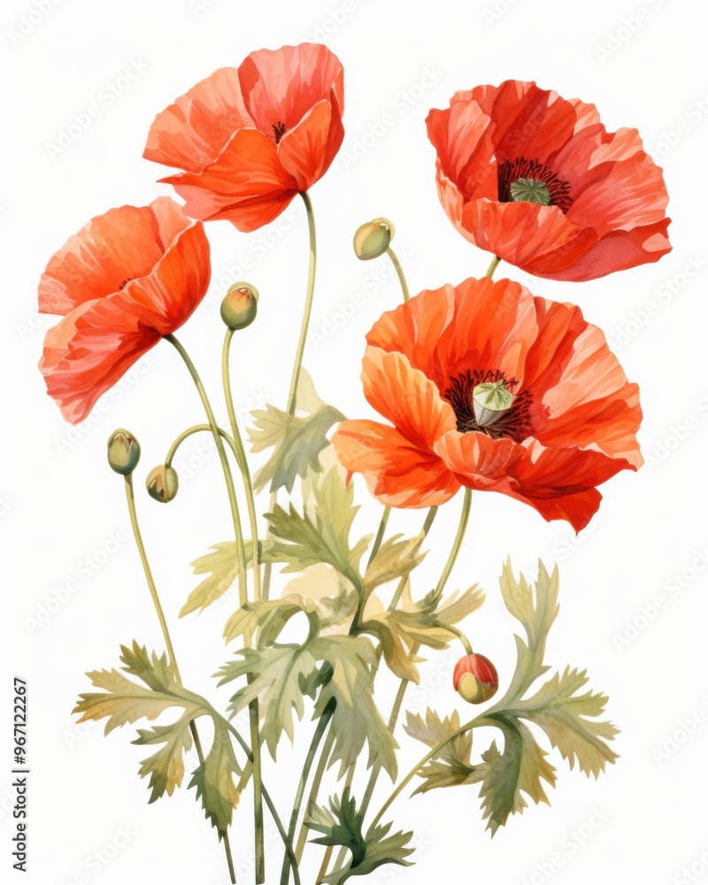 Fototapeta premium Poppy flower in watercolor style. Botanical illustration