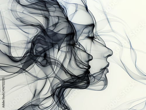 Minimalist abstract line art showcasing the graceful contours of a woman’s face in a monochromatic palette,