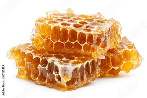 close-up of a honeycomb with rich, golden honey dripping from it