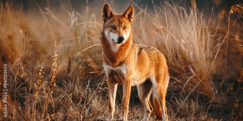 Dingos Canine lupine resembling a wolf featuring a lengthy snout tall ears and robust paws Sporting a predominant ginger fur with distinctive white patterns on paws tail tip and chest Dingos Canine lupine resembling a wolf featuring a lengthy snout tall ears and robust paws Sporting a predominant ginger fur with distinctive white patterns on paws tail tip and chest
