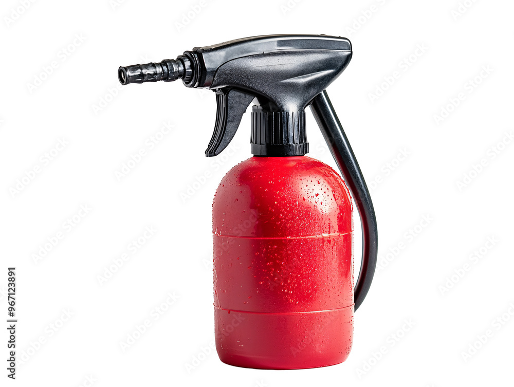 a red spray bottle with a black handle a red spray bottle with a black handle