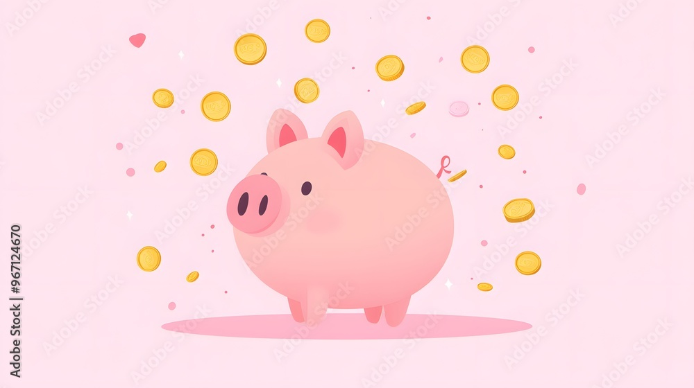 Piggy Bank with Gold Coins Falling D Illustration Piggy Bank with Gold Coins Falling D Illustration