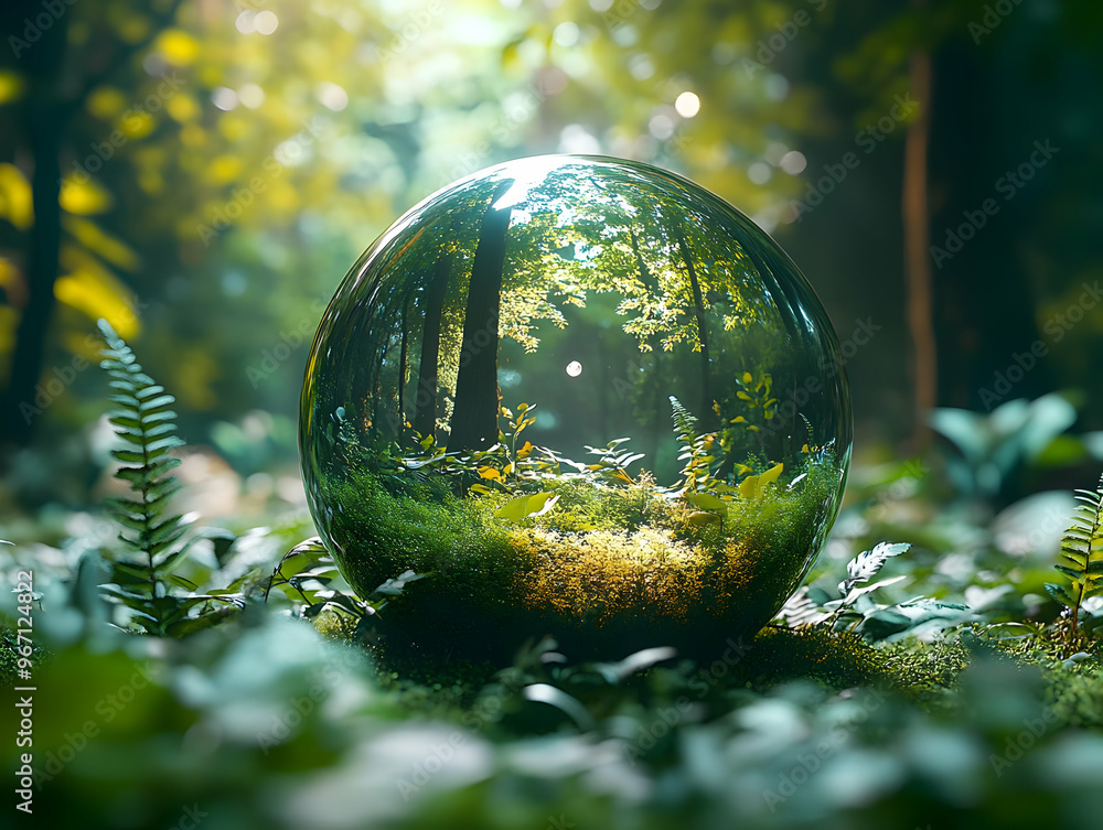 Forest Reflection in a Crystal Ball: Nature, Green, Trees, Moss, Sunlight, Sphere, Environment, Reflection, Glass, Woods, Ferns, Ecosystem, Magic, Tranquility, Wilderness Forest Reflection in a Crystal Ball: Nature, Green, Trees, Moss, Sunlight, Sphere, Environment, Reflection, Glass, Woods, Ferns, Ecosystem, Magic, Tranquility, Wilderness