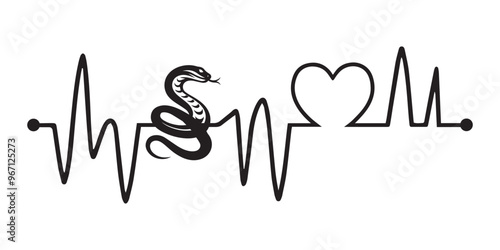 Heartbeat line with Snake silhouette, Snake and Heartbeat frequency with Heart Love Vector illustSnakeion
