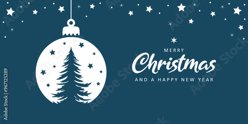 christmas greeting card with hanging ball decoration fir tree vector illustration