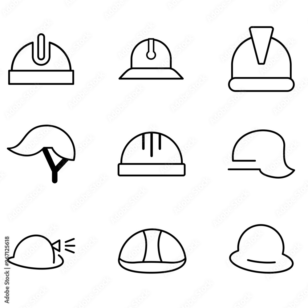This image contains a collection of icons that are related to industrial safety helmets This image contains a collection of icons that are related to industrial safety helmets