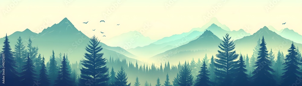 Misty Mountain Landscape with Evergreen Forest Misty Mountain Landscape with Evergreen Forest