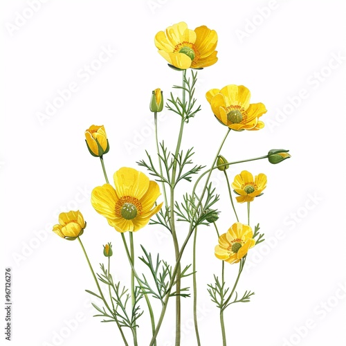 115. Buttercup Flower Illustration on White Background