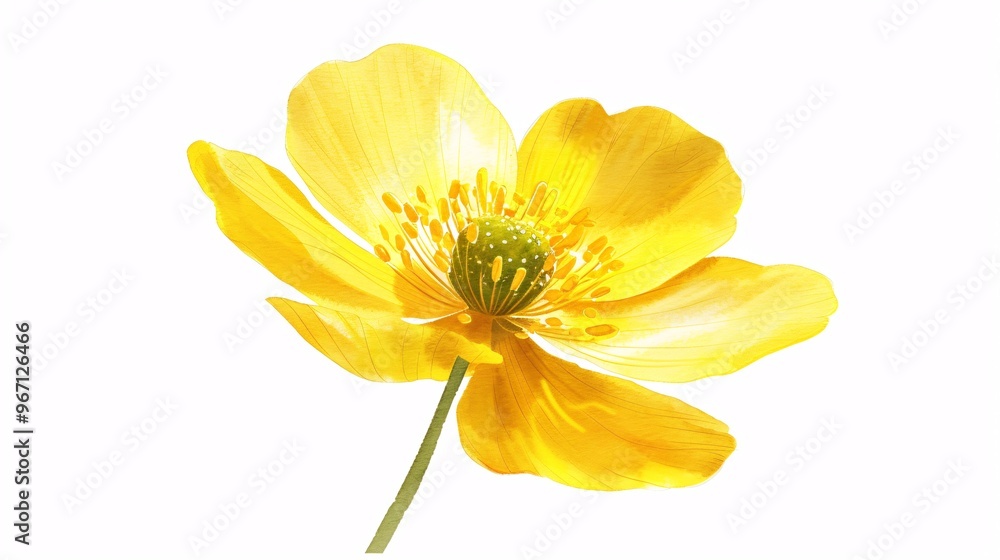 117. Elegant illustration of a buttercup flower on a white background, showcasing the intricate details and bright yellow hues of the petals in a lifelike depiction 117. Elegant illustration of a buttercup flower on a white background, showcasing the intricate details and bright yellow hues of the petals in a lifelike depiction