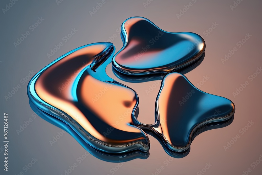Obraz premium Stylish 3D Metallic Liquid Shape Isolated on Bright Background