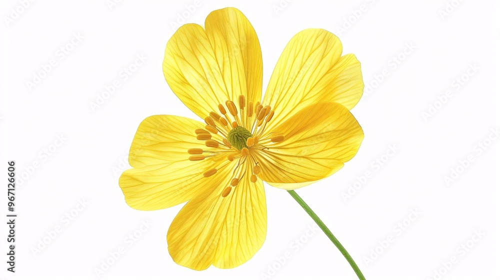 119. Beautifully rendered buttercup flower illustration on a white background, emphasizing the vivid yellow petals and delicate structure of the flower 119. Beautifully rendered buttercup flower illustration on a white background, emphasizing the vivid yellow petals and delicate structure of the flower
