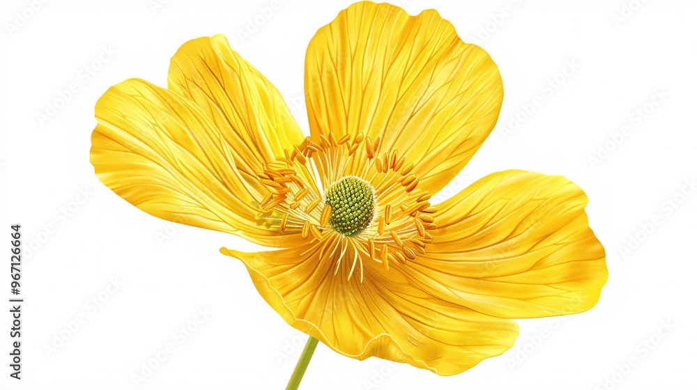 120. Stunning buttercup flower illustration with a white background, portraying the bright yellow petals and intricate details in a highly realistic style 120. Stunning buttercup flower illustration with a white background, portraying the bright yellow petals and intricate details in a highly realistic style
