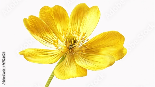 119. Beautifully rendered buttercup flower illustration on a white background, emphasizing the vivid yellow petals and delicate structure of the flower