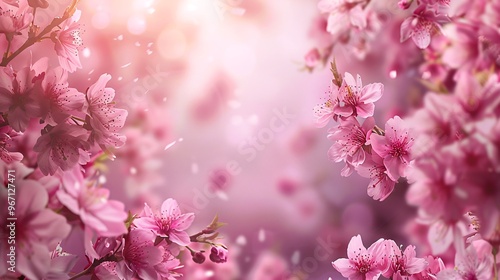 134. Stunning frame background featuring cherry blossoms in full bloom, with delicate pink petals creating a beautiful and serene border