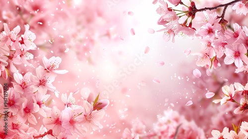 134. Stunning frame background featuring cherry blossoms in full bloom, with delicate pink petals creating a beautiful and serene border