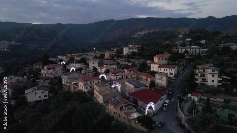 Dusk settles on the historic town of Martone in Calabria, Italy.