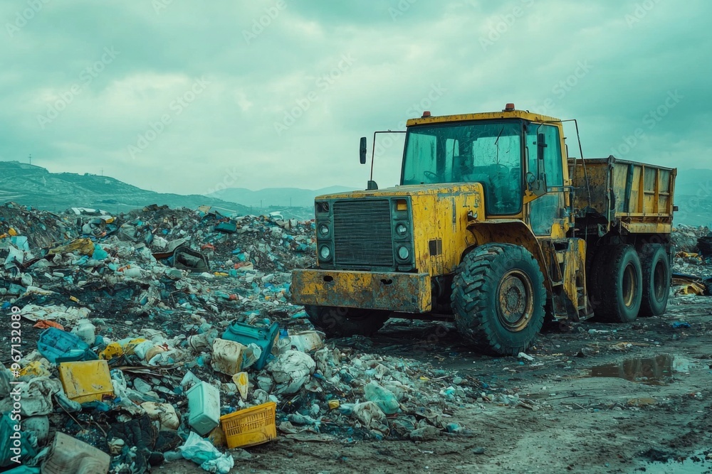 Waste landfill illustration created with Generative AI Waste landfill illustration created with Generative AI