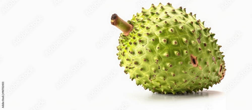Soursop fruit at its peak ripeness with a white background for copy space image Soursop fruit at its peak ripeness with a white background for copy space image