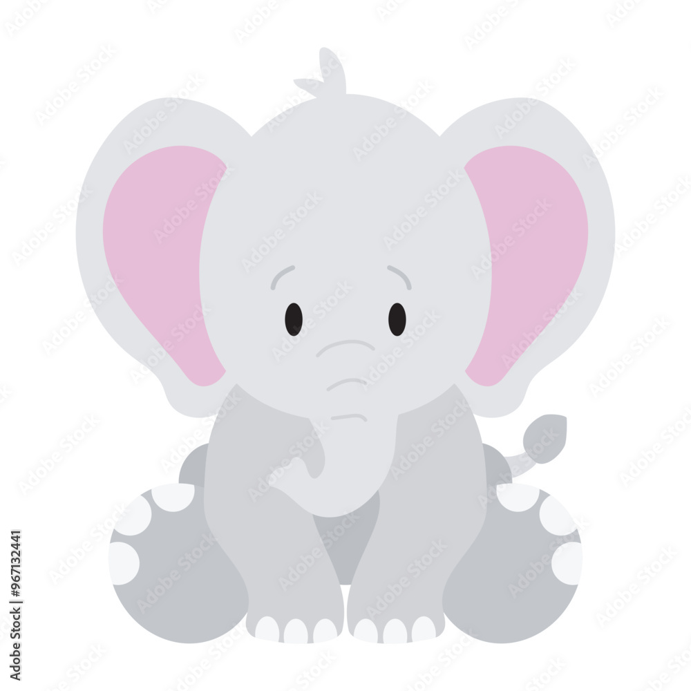 Fototapeta premium Cute sitting baby elephant vector cartoon illustration