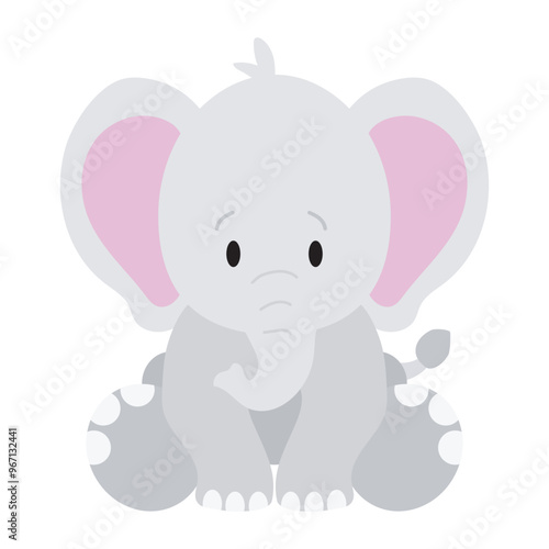 Cute sitting baby elephant vector cartoon illustration