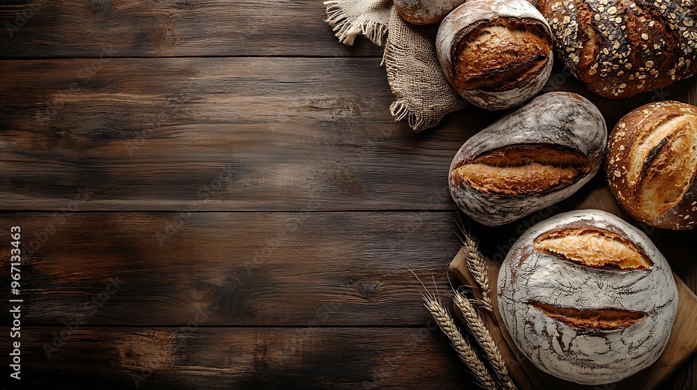 Assortment of freshly baked bread on wooden background Assortment of freshly baked bread on wooden background