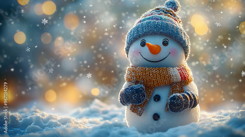 Winter holiday background banner cute snowman Merry christmas and happy new year