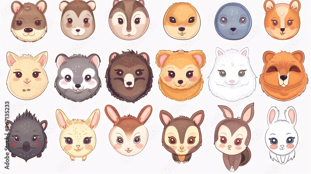 55. Concept: Big set cute animals face on white background. Zoo. Wild. Farm. Pet. Rodent. Reptile. Cartoon hand drawn collection. Baby graphic design. Kawaii. Vector. Illustration. 55. Concept: Big set cute animals face on white background. Zoo. Wild. Farm. Pet. Rodent. Reptile. Cartoon hand drawn collection. Baby graphic design. Kawaii. Vector. Illustration.