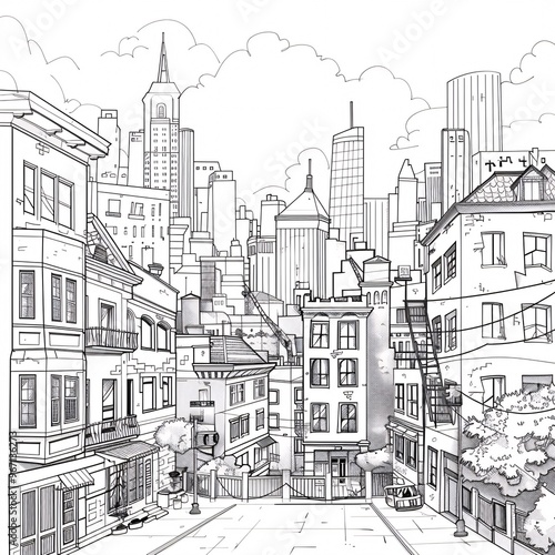 Wallpaper Mural 73. Concept: Line drawing city landscape background material Torontodigital.ca