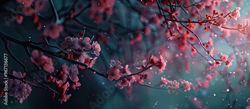 Obraz na płótnie A captivating nighttime scene of cherry blossoms or sakura with a copy space image w salonie