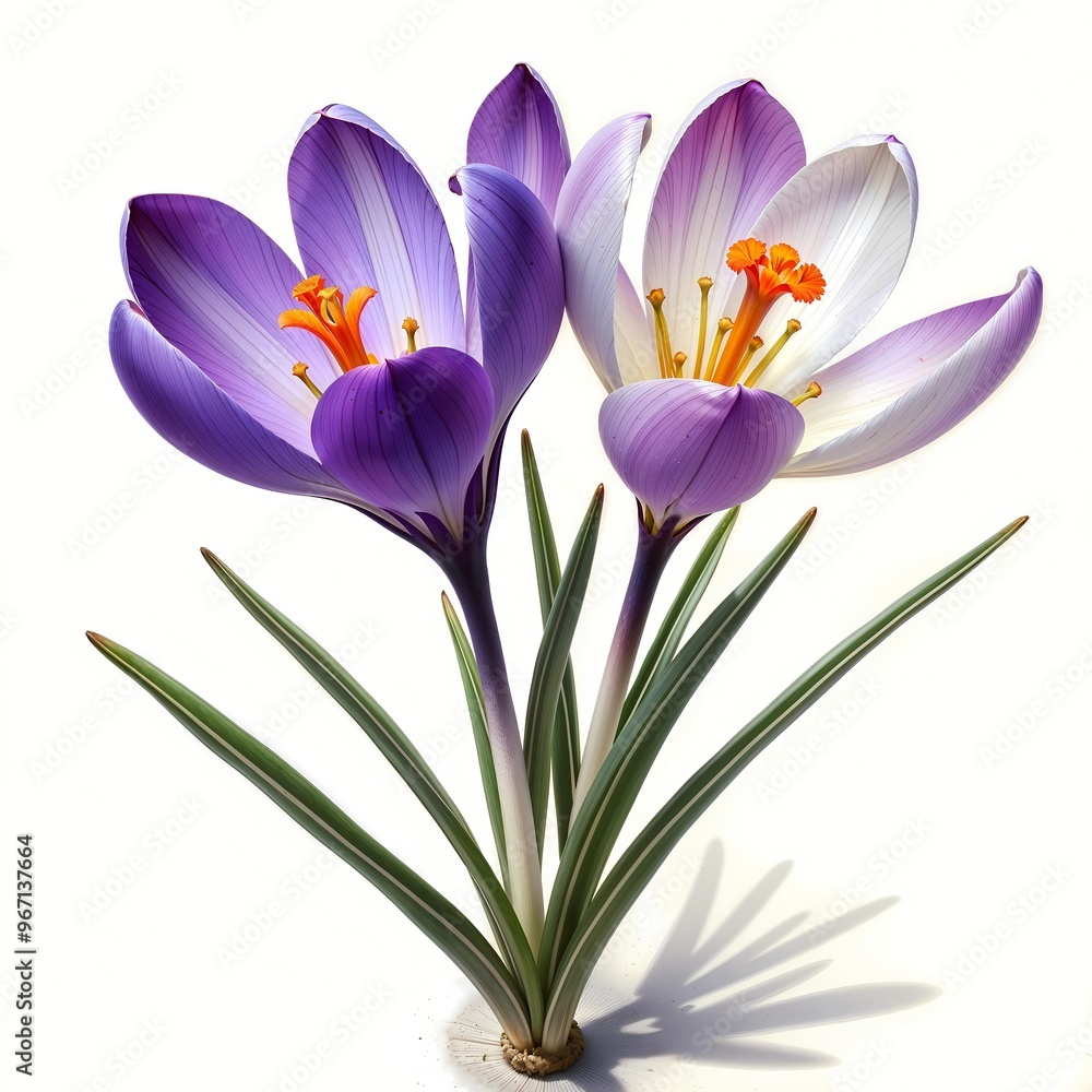 Naklejka premium Purple and white Crocus flowers in bloom