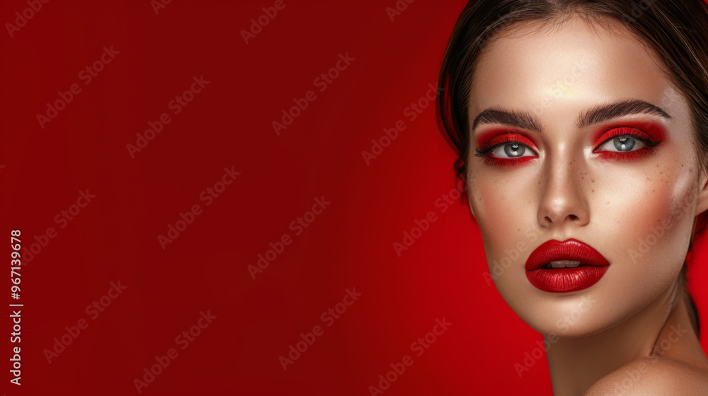 Striking Portrait of Female Model with Bold Red Makeup Striking Portrait of Female Model with Bold Red Makeup