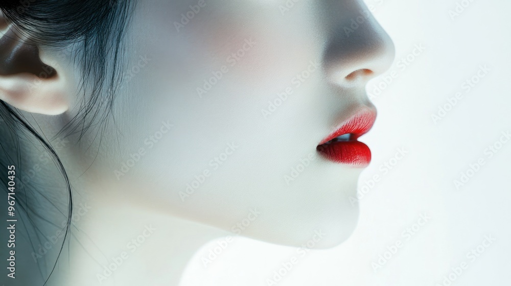 Close-up Profile of Woman with Red Lipstick Close-up Profile of Woman with Red Lipstick