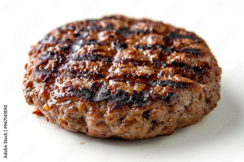 A juicy hamburger patty on a white surface