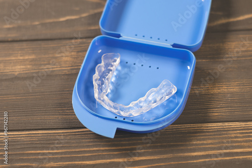 Dental splint mouth guard. TMJ splint disorder treatment. Occlusal splint. Prevent bruxism. Mouth guard for TMJ in box. Teeth protection. Pain in jaw. Teeth grinding.
