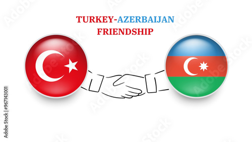 turkey and azerbaijan flags in circle with shake hand.turkey and azerbaijan friendship. turkey and azerbaijan flags, isolated on white background. Vector illustrator
 photo