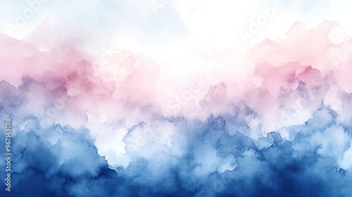 Beautiful abstract watercolor sky with soft pink, blue, and white hues, perfect for backgrounds or artistic designs.