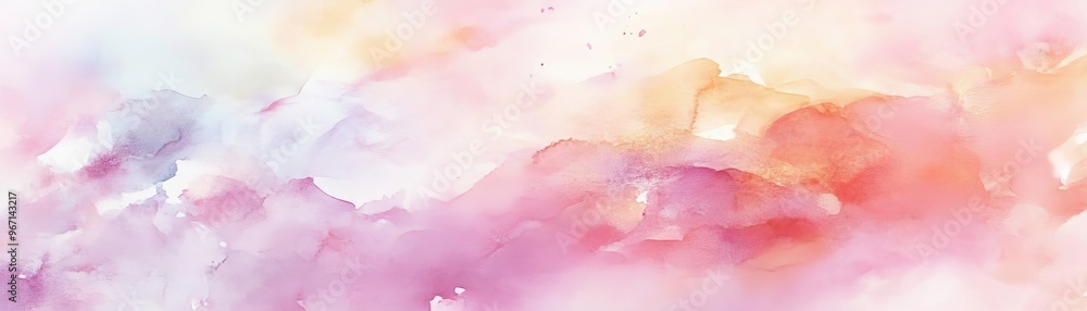 Fototapeta premium Soft and vibrant watercolor texture featuring shades of pink, orange, and lavender, ideal for backgrounds and artistic projects.