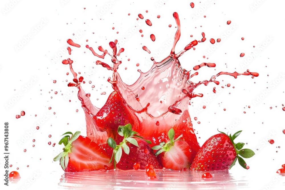 Fresh strawberries with a splash of red liquid Fresh strawberries with a splash of red liquid