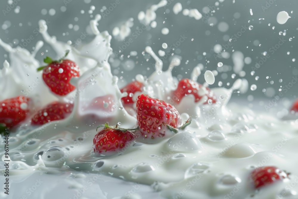 Fresh milk with sliced strawberries on top Fresh milk with sliced strawberries on top