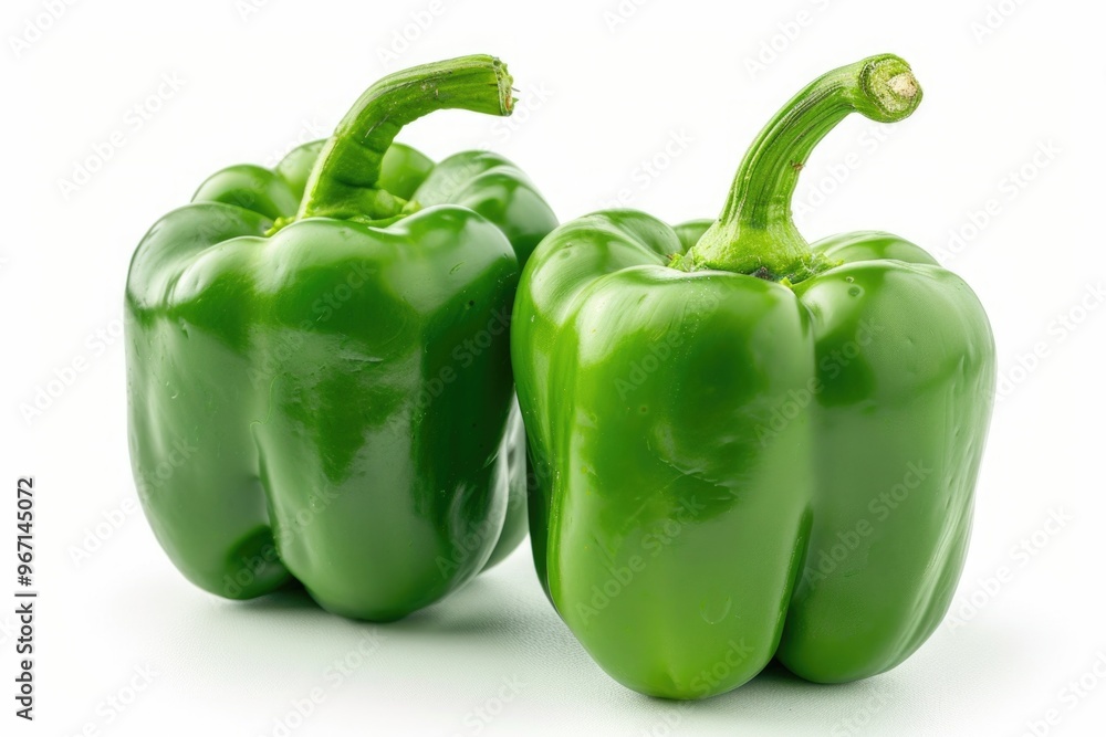 Fresh green peppers placed together on a white background Fresh green peppers placed together on a white background