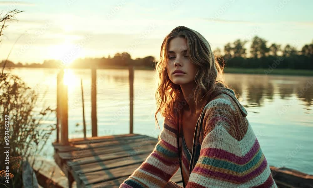 Sensual hippie girl against the background of a lake. Sensual hippie girl against the background of a lake.